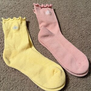 Alo Yellow and Pink lettuce/ruffle Socks